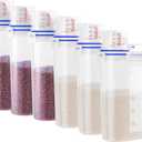 6 Pcs Set Rice Storage Container, Flour Dispenser with Pouring Spout & Measuring Cup, Kitchen Plastic Dry Food Storage Bin for Grain Oatmeal Snacks Pet Dog Food