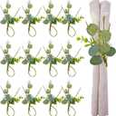 Napkin Rings Set of 12 - Mini Greenery Eucalyptus Leaf Napkins Rings for Wedding Table Decor, Flower Napkin Ring with Pearls for Dinner Party Banquet