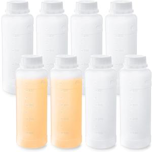 Honeydak 8 Pcs 16oz/500ml Plastic Bottles with Caps Wide Mouth Reagent Bottle with Lids Graduated Food Laboratory Hdpe Chemical Containers for Water Liquid Sample Medicine Storage