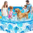 SLOOSH Foldable Dog Kiddie Pool - Portable Hard Plastic Kids Baby Doggie Swimming Pool, Anti-Slip Thick PVC Collapsible Pets Cats Whelping Box Puppy Bathtub (71" x 12")