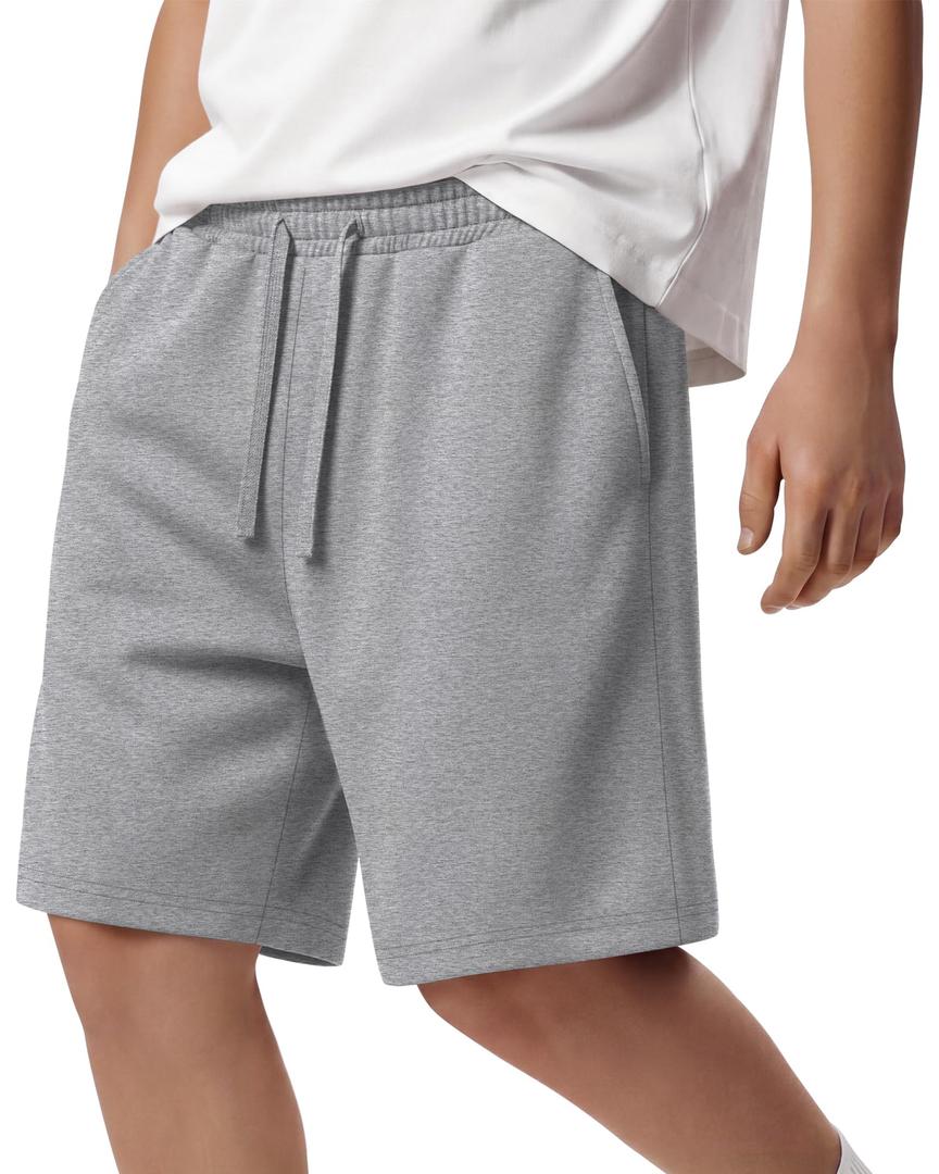 YooAurvox Boys Athletic Drawstring Shorts, Light Gray, 9-10 Years