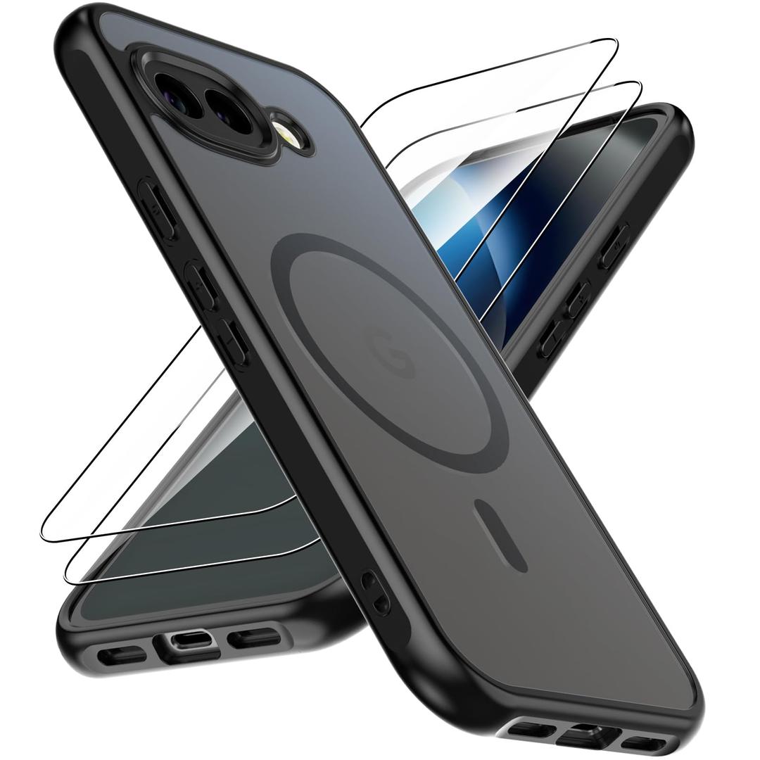 XIEWE Compatible with Google Pixel 9A Case with Magnetic [Compatible with Mag-Safe][Military Grade Drop Protection] Slim Translucent Matte Phone Case with Anti-Fingerprint Tech, Black