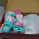 SULIFEEL Adjustable Roller Skates for Girls Boys Kids,Fun Illuminating Light Up Flash Wheels Three-Point Type Balance Suitable for Beginners Indoor Roller Skating (XS-Small(8C-11C US), Green & Pink)