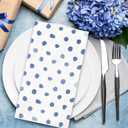 Whaline Polka Dots Guest Paper Napkins White Blue 3 Ply Disposable Napkins Dinner Hand Napkin Towel for Wedding Party Supplies Table Decor, 80Pcs