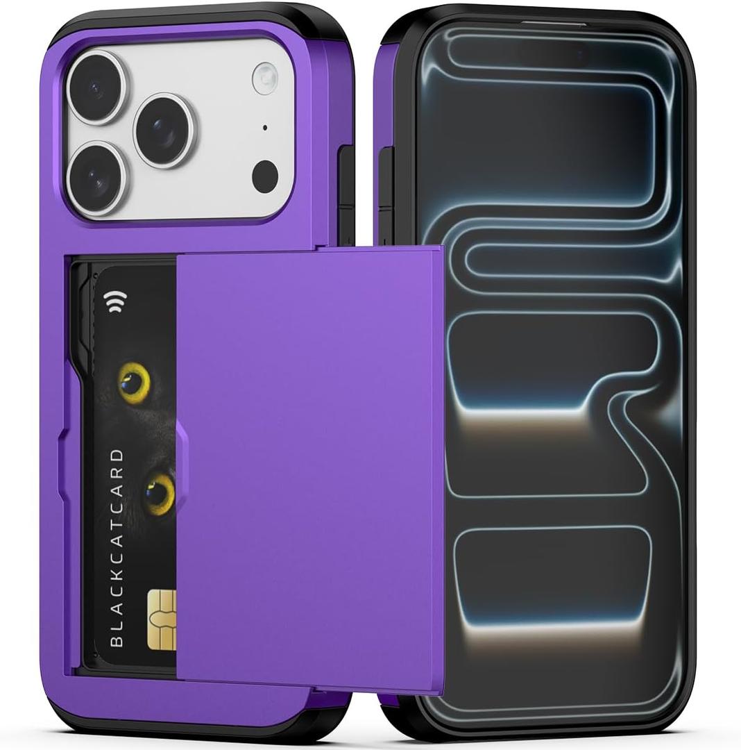 Nvollnoe Compatible with iPhone 17 Pro Case with Card Holder Dual Layer Heavy Duty Protective Shockproof Hidden Card Slot Slim Wallet Phone Case for Women & Men 6.3 inch (Purple)