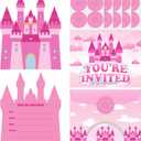 Hot Pink Princess Castle Birthday Party Invitations Cards Girl with Envelopes Stickers for Girls Princess Themed Party Baby Shower Celebration Decorations Supplies Decor Favors,20 Set