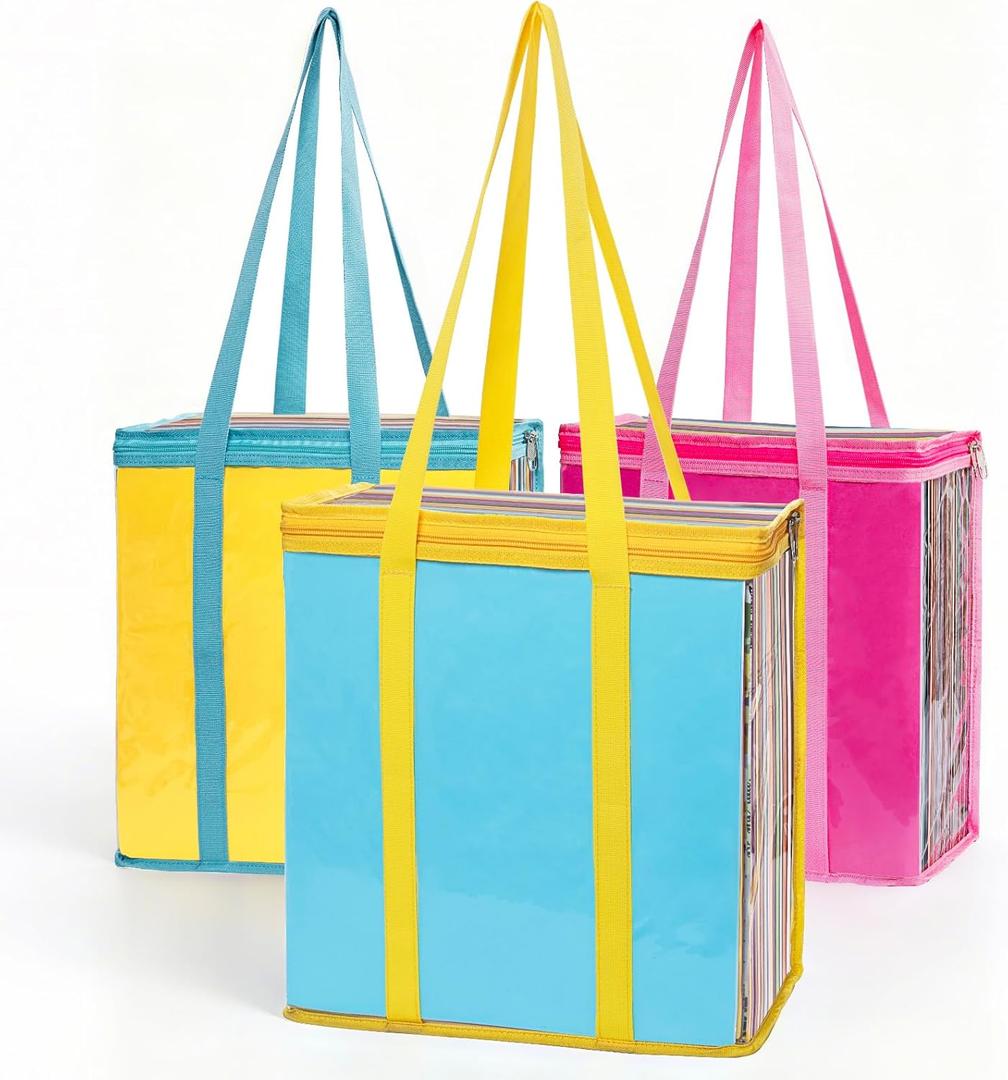 Hukado 3-Pack 12x12 Scrapbook Paper Storage Bag  Clear Organizer with Handle, Holds 500+ Sheets, Fits 12" x 12" Cardstock & Scrapbooking Paper, Portable Storage for Craft Vinyl & Supplies, 3 Colors