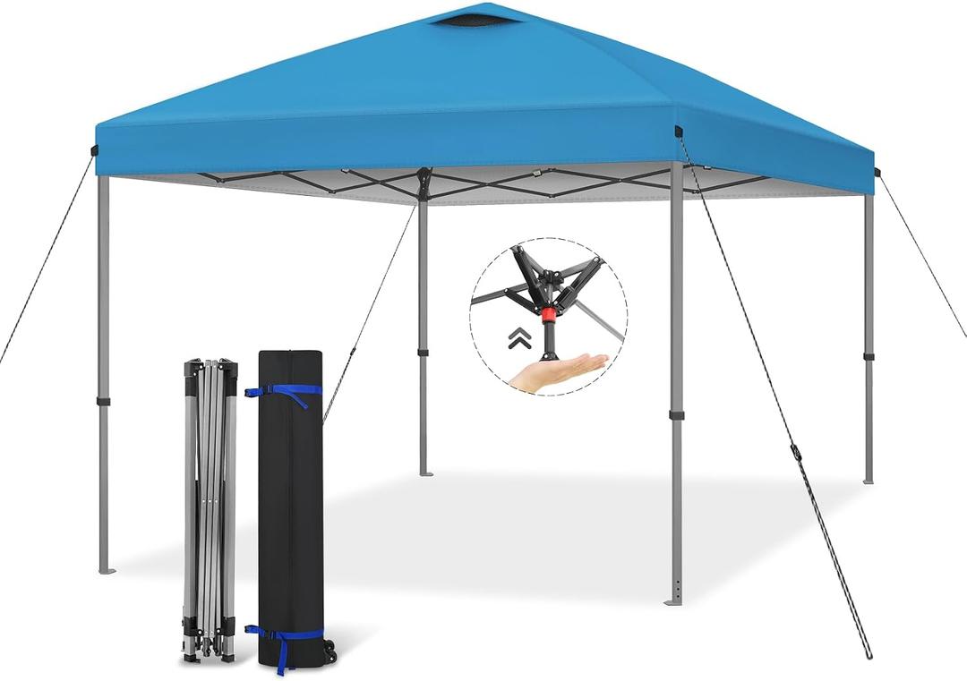 Explore Land 10x10 Pop Up Canopy with One Push Setup Heavy Duty Outdoor Sun Shade Tent for Beach,Camping,Events,Parties(Blue)