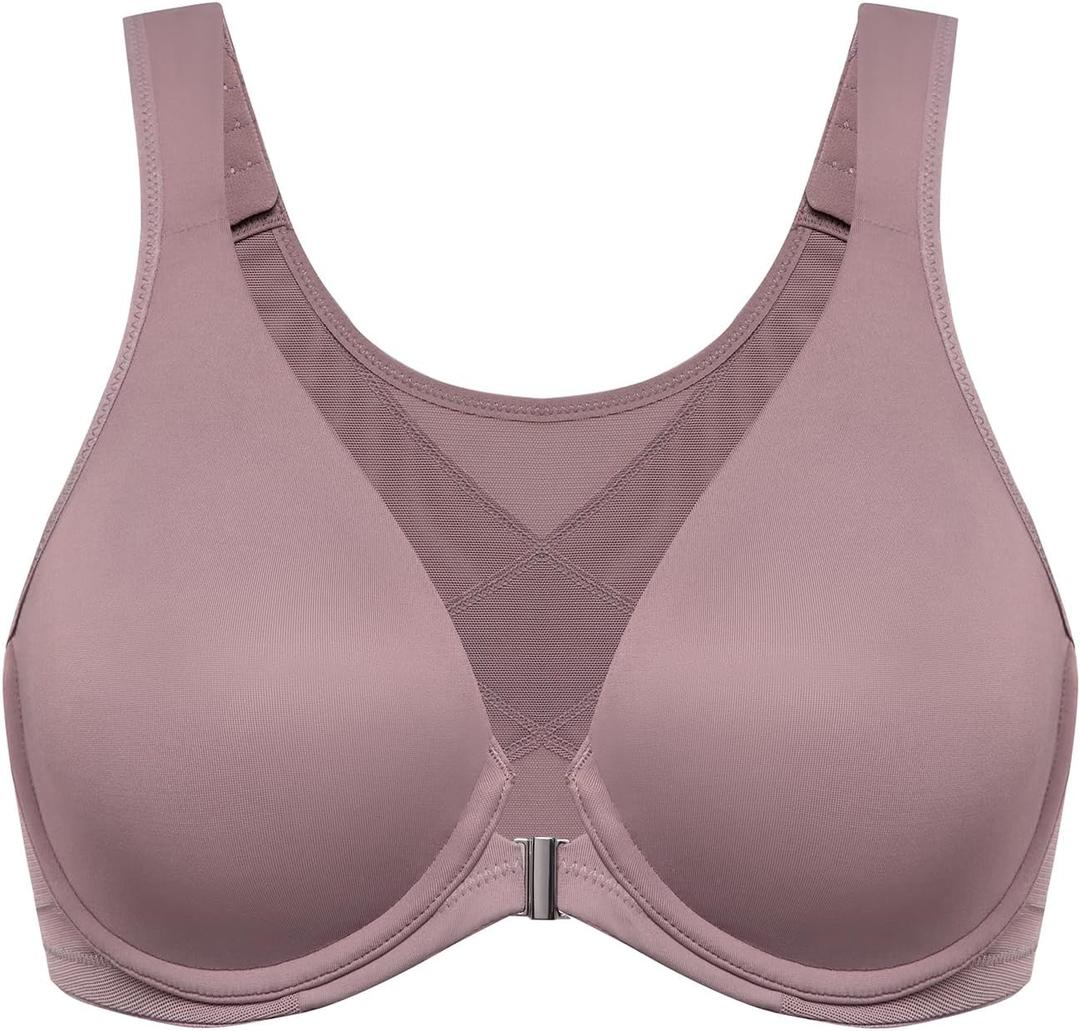 DELIMIRA Women's Front Closure Bras Posture Full Coverage Plus Size Underwire Unlined Back Support Plunge Seamless Bra B-H (40C)