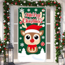 WDESYADMS 1PC 2D Flat Christmas Couple Door Banner Santa and Mrs Claus Hug Holiday Porch Sign Polyester Double-Sided Display for Home Xmas Outdoor Decorations 12×71 Inch