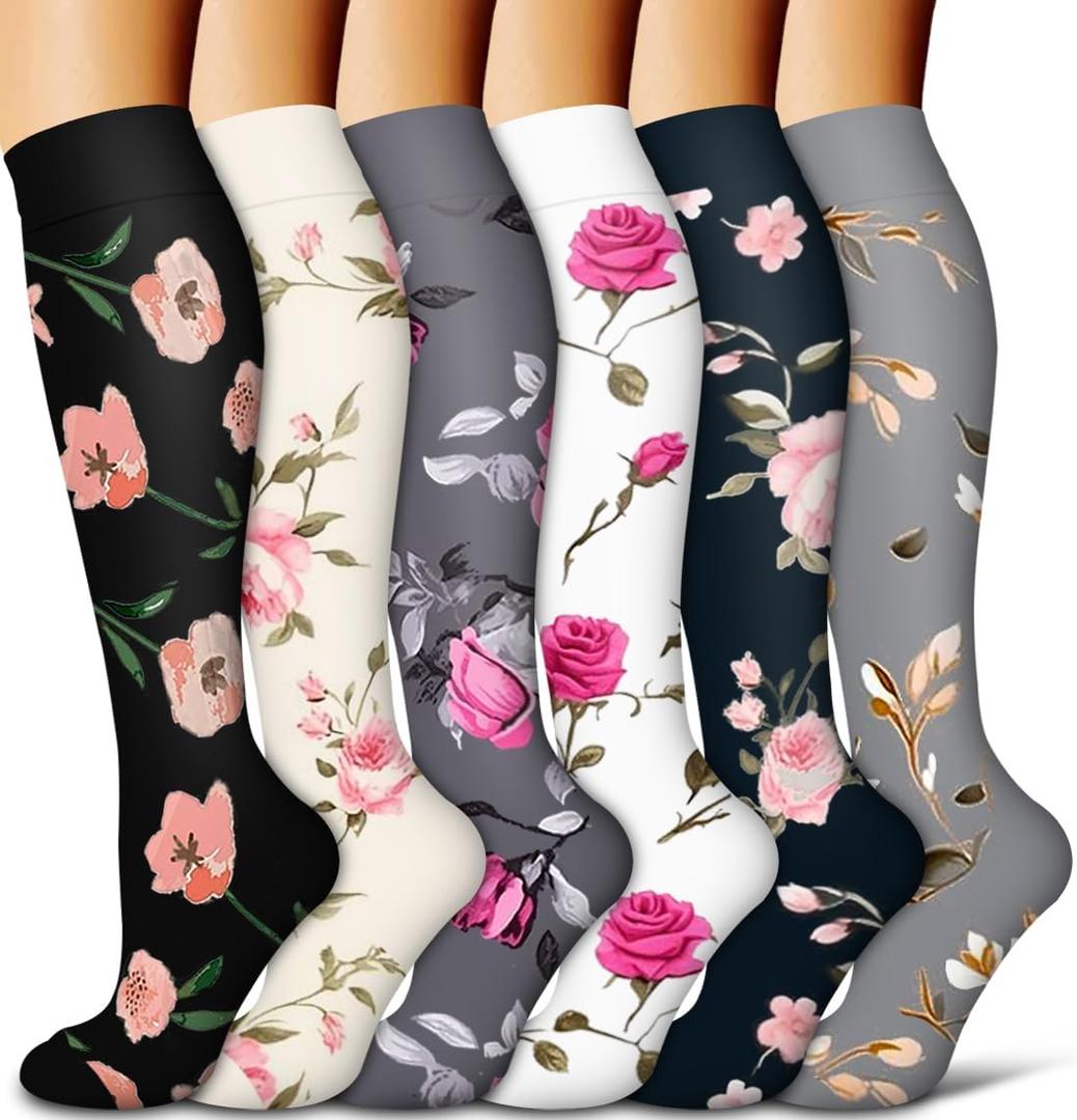 Compression Socks for Women and Men 6 Pairs 15-20 mmHg Circulation-Best Support for Athletic Running Cycling (Large-X-Large, Assort02)