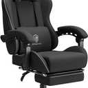 Dowinx Gaming Chair Fabric with Pocket Spring Cushion, Massage Game Chair Cloth with Headrest, Ergonomic Computer Chair with Footrest 290LBS, Black, Standard