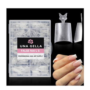 UNA GELLA Short Coffin Fake Nails 504Pcs Half Cover Matte Nail Tips Extra Short Coffin Gel Nail Tips No C Curve Pre-buff No Need File Salon Quality Nail Extension DIY Nail Art Salon 12 Sizes