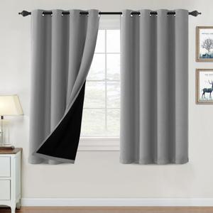 H.VERSAILTEX 100% Blackout Curtains for Bedroom Thermal Insulated Blackout Curtains 54 inch Length Heat and Full Light Blocking Curtains for Living Room with Black Liner 2 Panels Set, Dove Gray