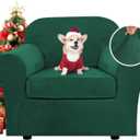 H.VERSAILTEX Rich Velvet Stretch 2 Piece Chair Cover Chair Slipcover Sofa Cover Furniture Protector Couch Soft with Elastic Bottom Chair Couch Cover Width Up to 49 Inch (Chair, Vintage Green)