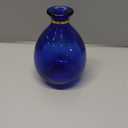 Glass Vase for Flowers, Rounded Small Blue Glass Vase for Home Decor Gift Centerpieces Events (Dark Blue & Gold)