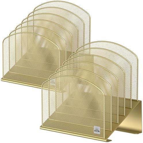 Delifox Inclined Desk File Organizer, Vertical File Folder Holder Stand Metal Rack File Sorter for Office Classroom Desktop Organization