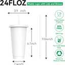 24 oz Plastic Cups With Lids and Straws, Sturdy & Food-Safe Iced Coffee Cups With Lid, Plastic Tumbler Reusable, Drinking Cups for Cold Drinks, Milkshakes, Smoothies - White(24 Sets) (EXP 02/04/26)