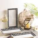 YHOSSEUN Ceramic Serving Platters Set of 4, Black and White Serving Platters and Trays for Food, Rectangular Halloween Plates Serving Dishes for Parties, Checkered, 12 Inch
