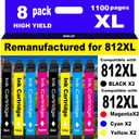 for 812XL Remanufactured for Epson 812XL Ink cartridges Combo Pack for Epson 812 T812 XL for Epson Workforce Pro WF-7840 WF-7820 WF-7310 EC-C7000 Printer 8 Pack 2 Black 2 Cyan 2 Magenta 2 Yellow