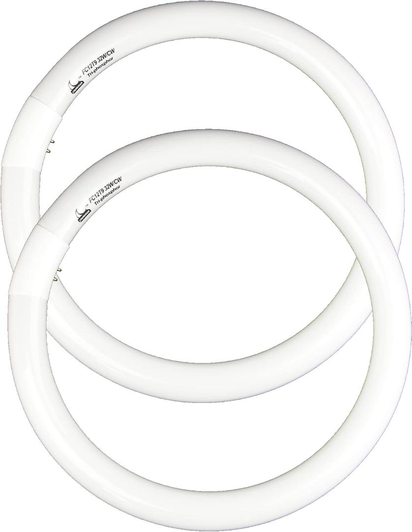 CHKADAWA FC12T9/CW 32W Cool White Round Fluorescent Light Bulb, 12 Inch T9 32 Watts Circular Bulbs, 12'' FCL 32 Circline Bulb 4100K 841, G10q 4 Pin Prong Base, 2 Pack