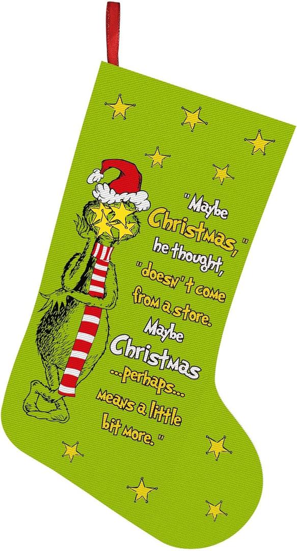 Funny Christmas Stocking, 16 Inch Large Xmas Stocking, Whoville Christmas Decorations Holiday Party Supplies, Fireplace Mantel Christmas Tree Ornaments, White Elephant Gifts Stocking Stuffer