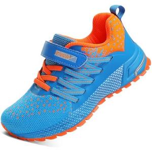 KUBUA Kids Sneakers for Boys Girls Running Tennis Shoes Lightweight Breathable Sport Athletic (Blue Orange a, 2 Big Kid)