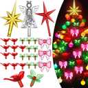 Soulchen 203 Pcs Ceramic Christmas Tree Replacement Holly Lights Leaves Bulbs Plastic Berry Tree Pegs Red Cardinal Birds Knob Pink Bow Decor Star for Glazed Tabletop Porcelain Trees