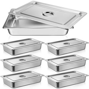 Dandat 6 Pack Full Size Steam Table Pans Deep Hotel Pan with Lid Thick Stainless Steel Restaurant Commercial Trays Steam Food Containers for Chafing Dish Buffet(20.8 x 12.8 x 3.9 Inch)