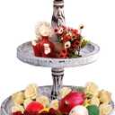 Tiered Tray Two Tier Trays Round Rustic Cupcake Stand,Serving Cakes Holder with Handle for Living Room, Party