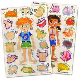 QUOKKA Puzzles for Kids  Montessori Puzzles for Toddlers 3-5  Preschool Game Learning Human Body Parts Anatomy Skeleton  Educational Toys for Boy & Girl