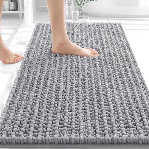 OLANLY Bathroom Rug Mat 30x20, Thick Soft and Absorbent Chenille Bath Mat, Non-Slip Rubber Backing, Machine Washable Quick Dry Bath Rugs for Tub Shower Floor, Home Decor Accessories, Grey