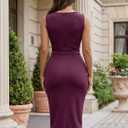 Deep V Neck Wrap Formal Midi Cocktail Dress Sleeveless Thigh Slit Ruffle Ruched Fall Wedding Guest Dress for Women (M)