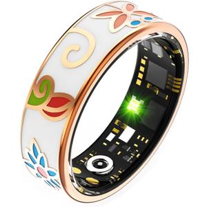 Ladies Smart Ring for Women Health Ring Blood Pressure Heart Rate Sleep Monitor Fitness Tracker Calories Step Counter Gesture Control iOS Android (#7(Inner circ2.14in), Enamel Ring-with charging case)