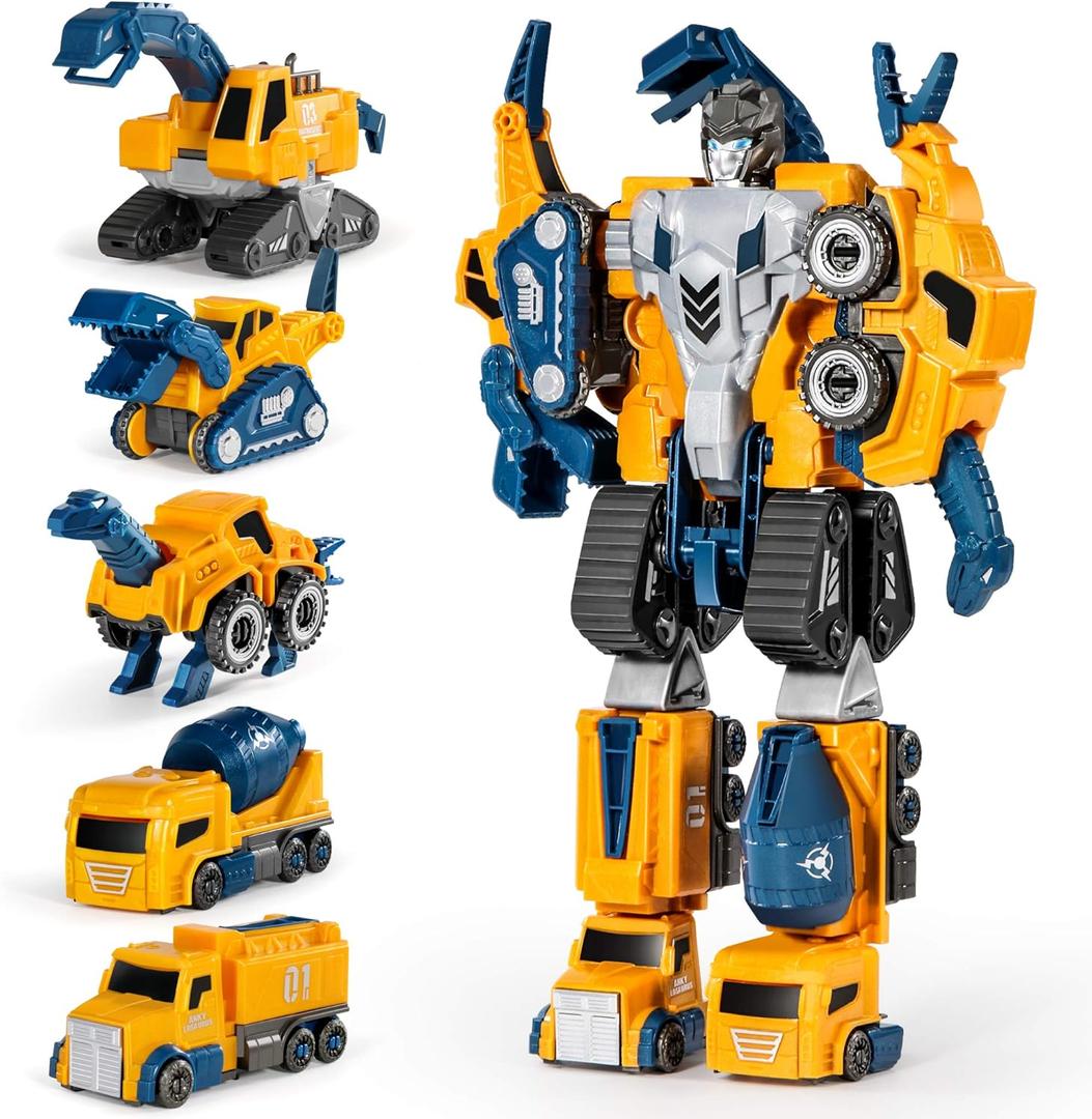 MIEBELY Toddler Robot Construction Vehicles Set 5Pcs Transforming Robots for Kids - Magnetic Toys with Sturdy Connectors Easy DIY Assembly Function 5-in-1 Educational STEM Toys