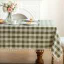 Checkered Tablecloth Rectangle Cotton Linen Gingham Table Cloth with Tassel Washable Wrinkle Free Heavy Duty Buffalo Plaid Table Cover for Dining/Party/Picnic (Green, 55" x 55" (Square))