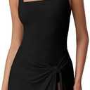 QINSEN Square Neck Swim Dress for Women Tummy Control One Piece Swimsuit Wrap Bathing Suit, Black, S