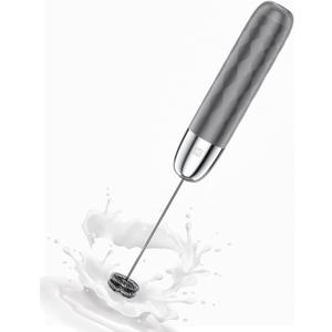 Maestri House Rechargeable Milk Frother, LunaFro Mini Handheld Electric Foam Maker Detachable Stainless Steel Whisk Drink Mixer Foamer Mini Blender for Matcha, Lattes, Cappuccino, No Stand (Medium Gray and Silver)