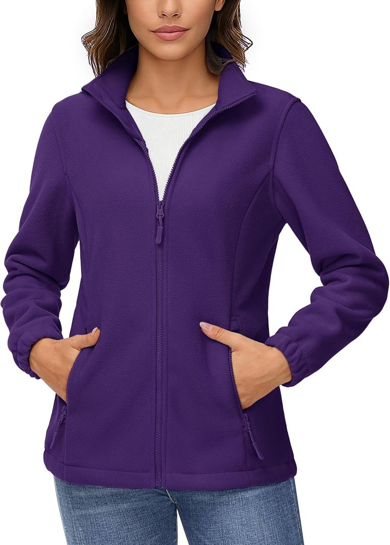 TACVASEN Women's Soft Fleece Jacket Lightweight Full Zip Sweatshirts Coat Casual Winter Warm Sweaters with Pockets (Dark Purple) S