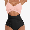 SUUKSESS Women's One Piece Swimsuits Tummy Control Cutout High Waisted Bathing Suit Wrap Tie Back 1 Piece Swimsuit L