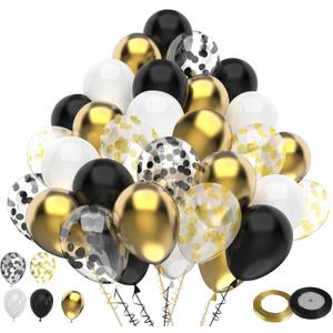 Black Gold White Confetti Balloon Set,100pcs 12 Inch Metallic Gold and Black White Glitter Confetti Balloon for Wedding, Birthday, Graduation Party Decorations,Happy New Year Decorations