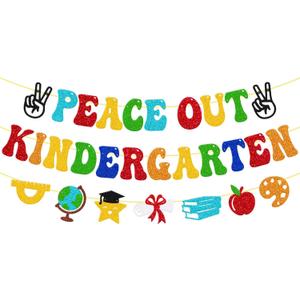 Kindergarten Graduation Banner Peace Out Kindergarten Banner Congrats Grad Class of 2025 End of School Year Theme Decor Next Stop 1st Grade School Graduation Party Supplies