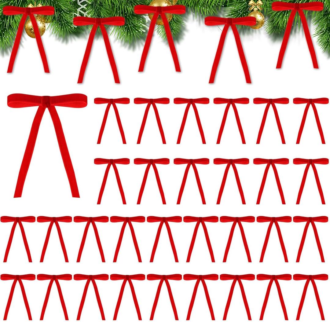 Joottuan Velvet Christmas Bow 5 x 7 inches Rustic Crafts Gift Bows Vintage Velvet Ribbon Wreath Bows for Christmas Tree Home Decor Indoor Outdoor Decoration (36, Red)