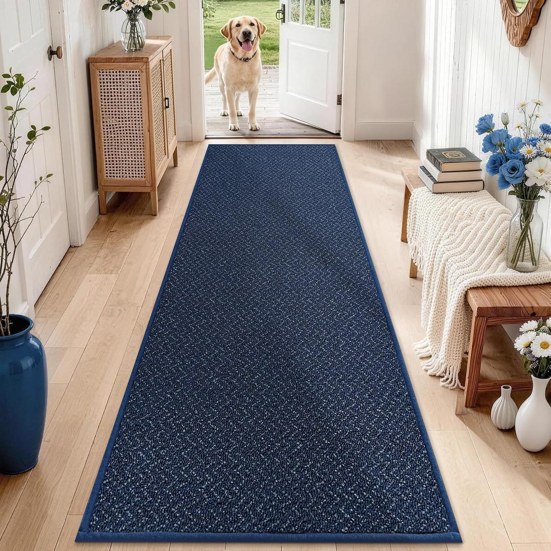 COSY HOMEER Hallway Runner Rugs Non-Slip Washable 2'7"x10' Blue | Absorbent Stain Resistant Carpet Runner,Pet Friendly Low Pile Floor Mat,TPR Anti Skid Backing,Entryway Laundry Kitchen Runner