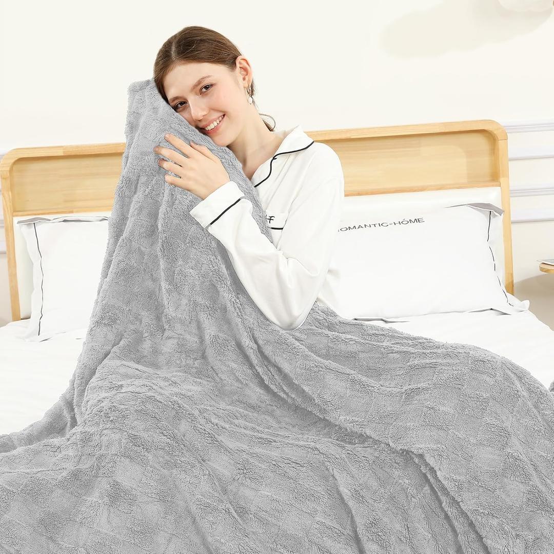 Electric Heating Blanket Throw size 50x60,Electric Blanket Checkered Weave-Wool Blend Heated Blanket,Rapid Heating 6 Temperature Settings 4-Hour Auto Shut-Off ETL Certified,Machine Washable,Light Gray
