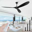 70 inch Propeller Outdoor Ceiling Fan No Light, Large Ceiling Fans and Remote, 3 ABS Blades Ceiling Fan without Light for Porch, Patios, Bedroom, 1/4/8H Timing- Black