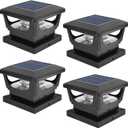 Sumaote Solar Post Lights, 6000K Cold White Solar Post Cap Light Fits 4 x 4 Wood, 3x3 & 4x4 PCV/Vinyl Fence Posts Outdoor Deck Light for Garden Yard Railing, IP65 Waterproof, Black Shell, 4 Pack