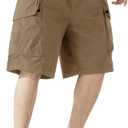 Men's Cargo Shorts Casual Work Shorts with Pockets, Elastic Waist & Drawstring, Relaxed Fit Cotton Utility (Brown, L)