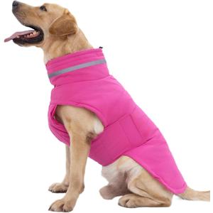 Mklhgty Waterproof Dog Coat for Large Dogs, Warm Dog Winter Jacket, Reflective Windproof Turtleneck Coats with Adjustable Hook & Loop - Pink - XL (XL: 56-95lbs)