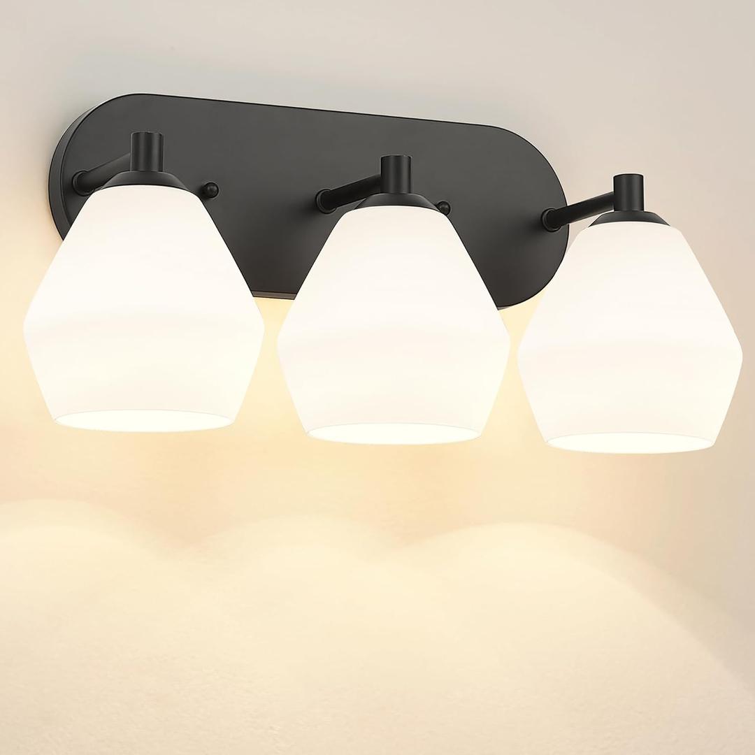 Emak Black Bathroom Lighting Fixtures Over Mirror, Modern Bathroom Vanity Light with Clear Glass Shade, 3-Light Vanity Lights for Mirror, Bath, VL129-BK-ML-3